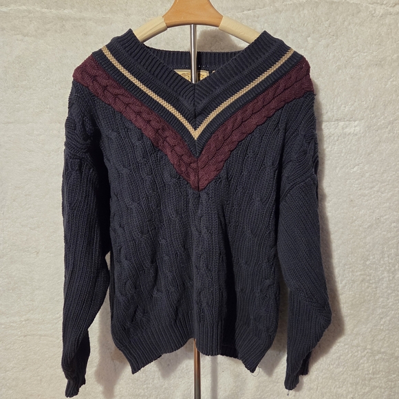 New River Co Other - Vintage 90s New River Co Cable Knit V-Neck Sweater 100% Cotton Preppy Size M